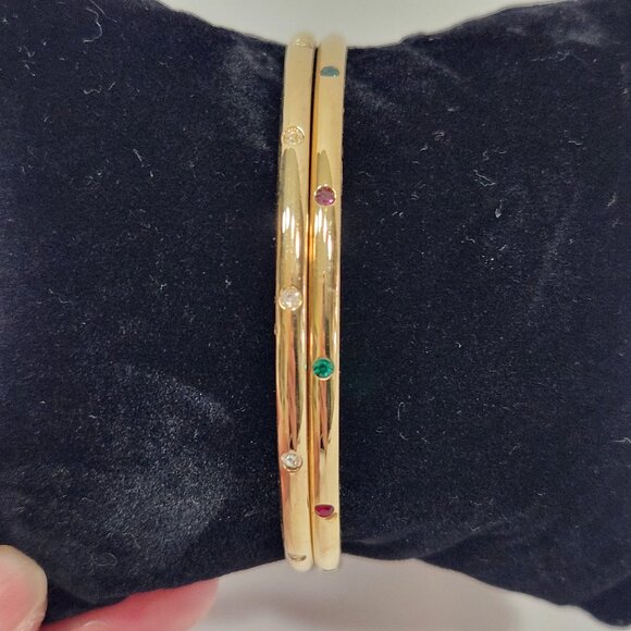 90s Swarovski Stacking Slip On Bangles With Clear/Multicolored Crystals Set Of 2 - Picture 1 of 7